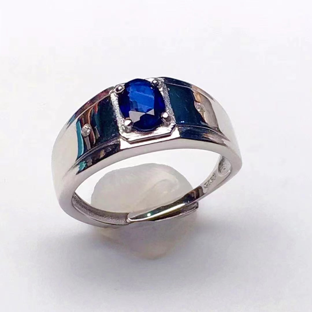 PalmBeach Jewelry Men's Created Blue Sapphire and Diamond Accent Ring 1.27  TCW in Platinum-plated Sterling Silver